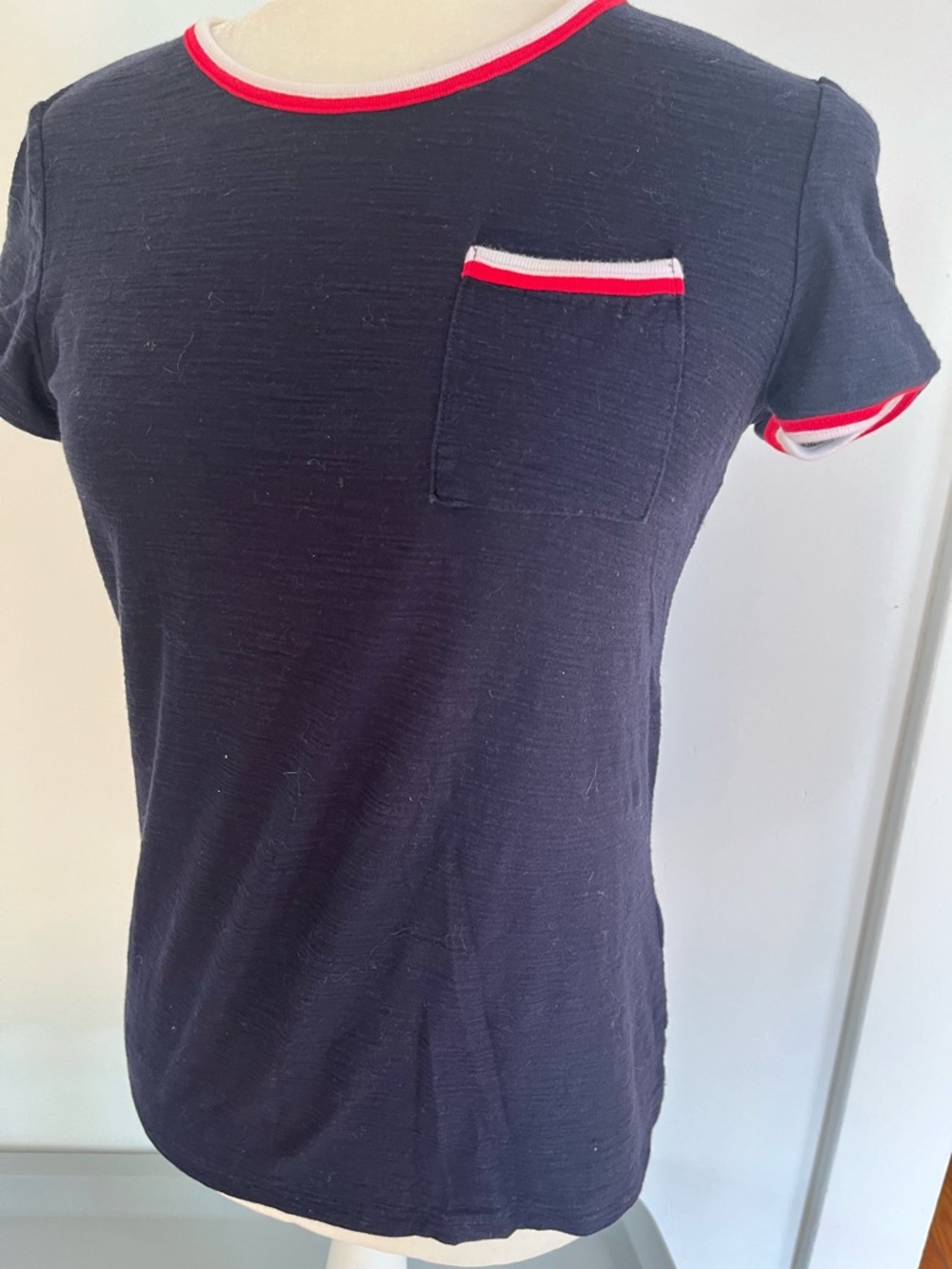 Tommy Hilfiger Navy Short-Sleeve Pocket Tee with Red & White Trim